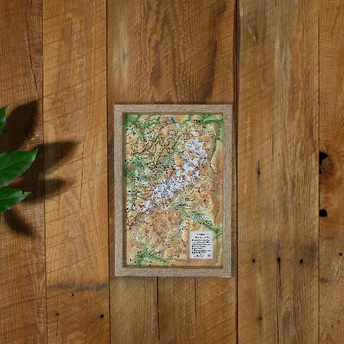 Carte en relief, Cadre Bois petit format sur mesure 3dmap ( 29,5 cm x 19,5 cm)