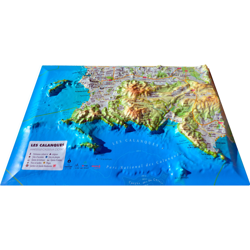 Les Calanques ( Marseille-Cassis-La Ciotat) – Carte en relief 30 × 20 cm